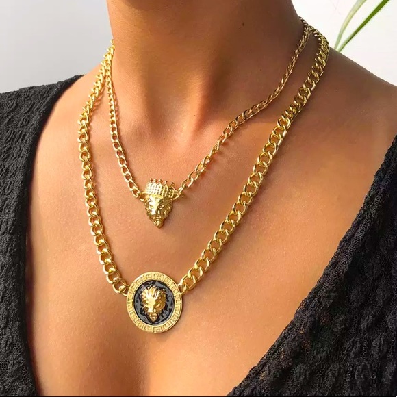 Jewelry - LAST ONE 🦁 LION HEAD Gold Crown LUXURY Double Chain Adjustable Bling Necklace